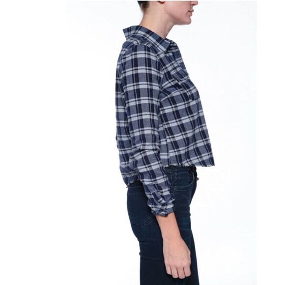 ELIZABETH AND JAMES BUCKLEY PLAID FRAYED HEM SHIRT Size Large - Picture 2 of 12